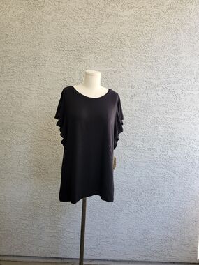 Halogen Black Ruffle Sleeve Short-Sleeve Tee